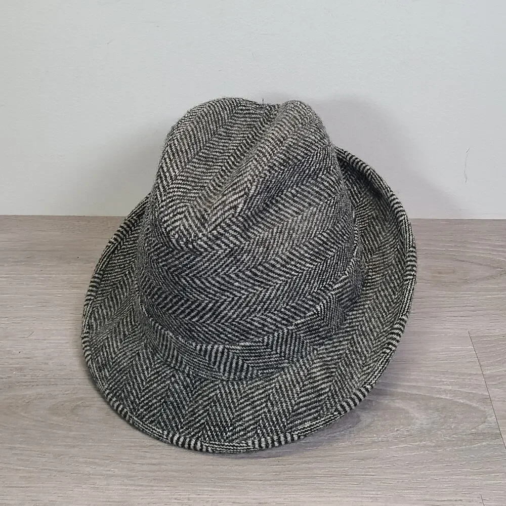 Dobbs 5th Ave NY‎ Wool Hat Fedora Herringbone Black Gray 6 7/8 Classic Dapper